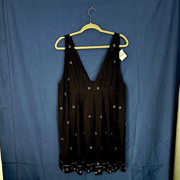 Free People Black Plunge V-Neck Embellished Tunic - Picture 1 of 2